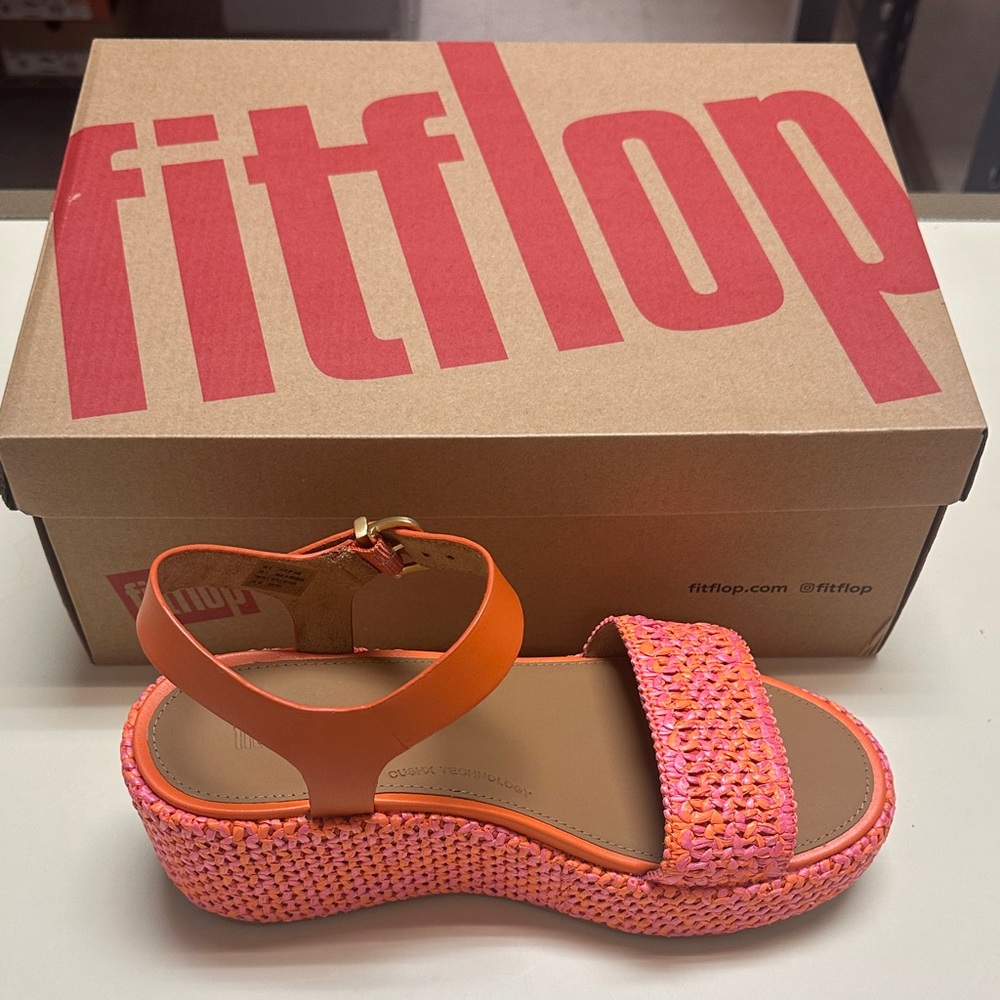 Fitflop Women's Orange and Pink Woven Platform Sandals - Picture 6 of 13
